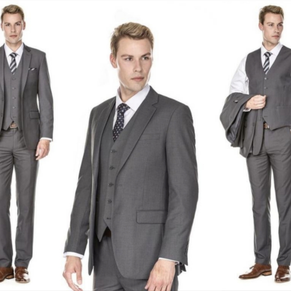 Men's Premium Grey Slim Fit 3 Piece Suit Size 36S x 30W